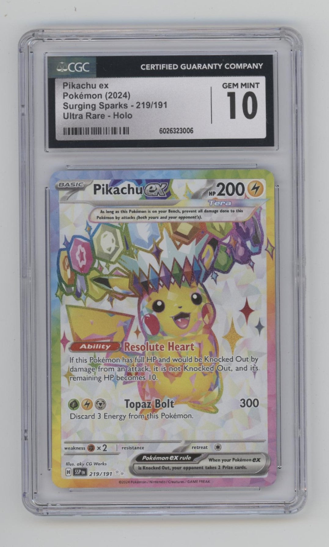 Pikachu ex Pokemon Surging Sparks Ultra Rare Holo #219 CGC 10