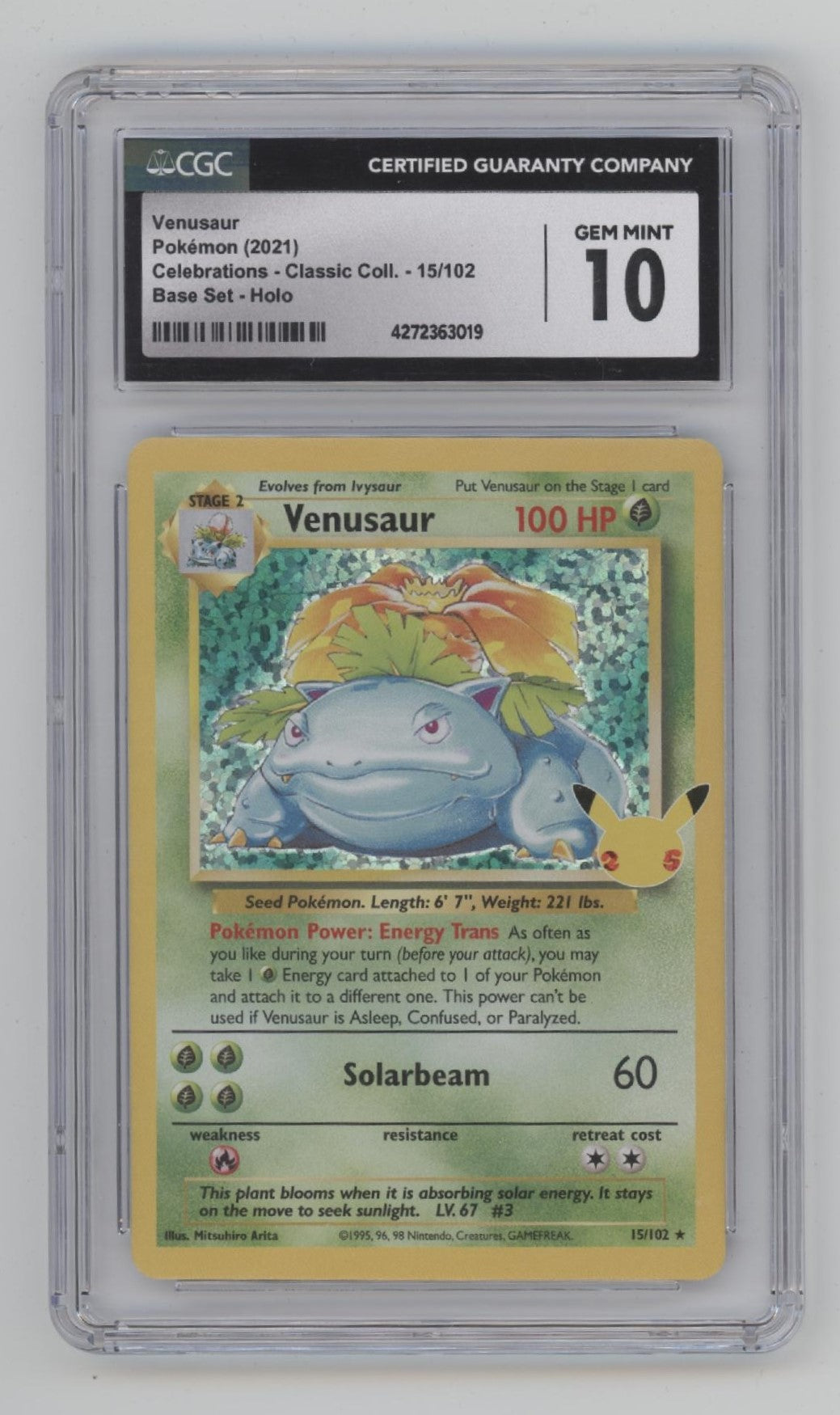 Venusaur Pokemon Celebrations Classic Collection Base Set Holo #15 CGC 10