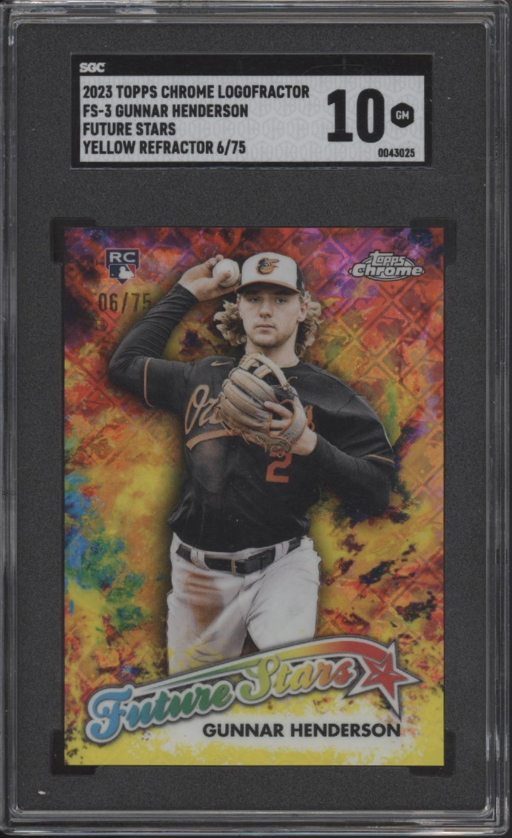Gunnar Henderson 2023 Topps Chrome Logofractor Future Stars Yellow 6/75 SGC 10
