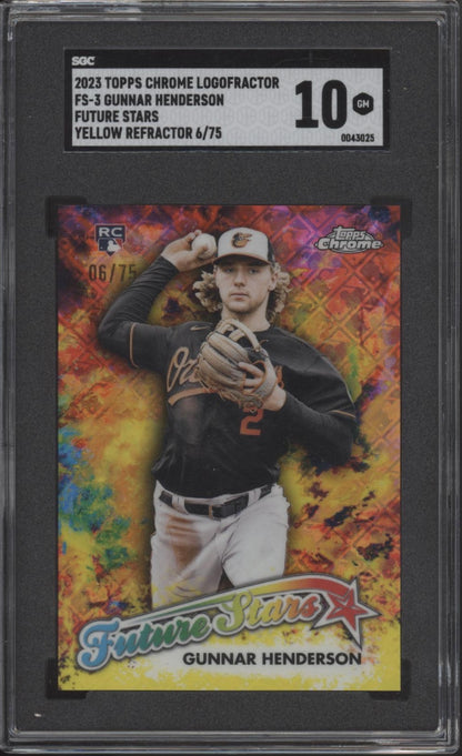 Gunnar Henderson 2023 Topps Chrome Logofractor Future Stars Yellow 6/75 SGC 10