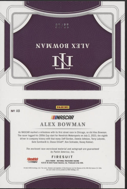 Alex Bowman 2023 Panini National Treasures Firesuit Auto 12/25