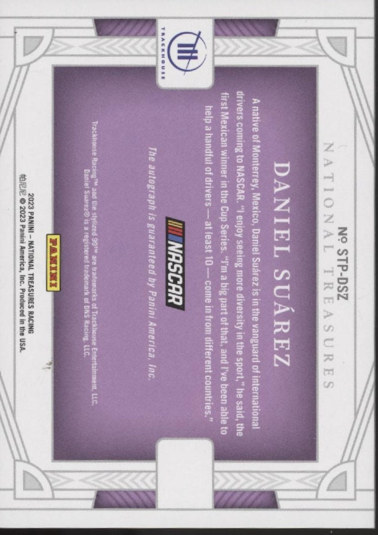 Daniel Suarez 2023 Panini National Treasures Track Pass Auto 02/10 #STP-DSZ
