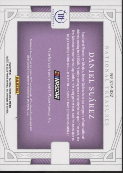 Daniel Suarez 2023 Panini National Treasures Track Pass Auto 02/10 #STP-DSZ