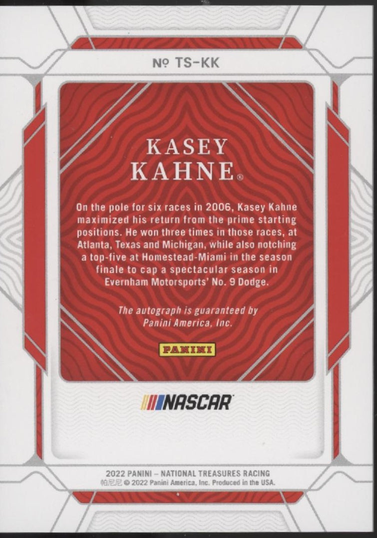 Kasey Kahne 2022 Panini National Treasures Trackside Auto 08/15 #TS-KK