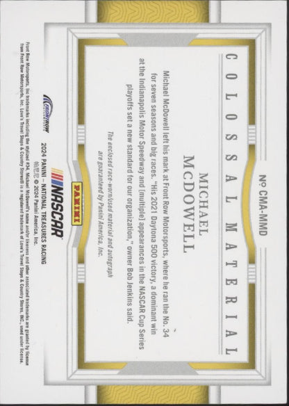 Michael McDowell 2024 Panini National Treasures Colossal Swatch Auto 03/25