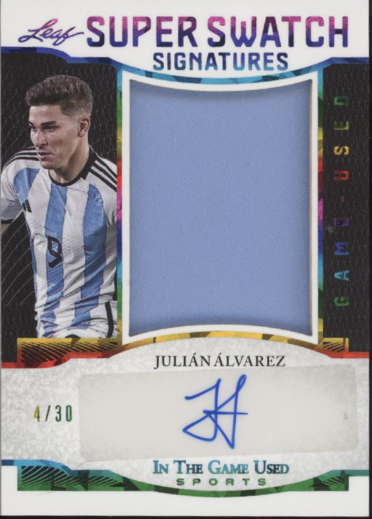 Julian Alvarez 2024 Leaf In the Game Used Super Swatch Signatures 04/30 #SWS-JA2