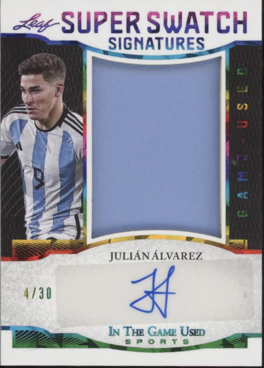 Julian Alvarez 2024 Leaf In the Game Used Super Swatch Signatures 04/30 #SWS-JA2