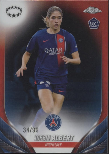 Korbin Albert 2024 Topps Chrome UEFA Woman's CL Red Refractor RC 34/99