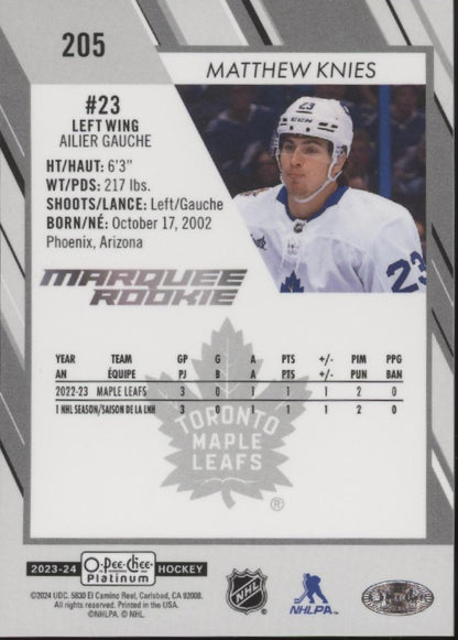 Matthew Knies 2023-24 O-Pee-Chee Platinum Marquee Rookie Refractor RC #205