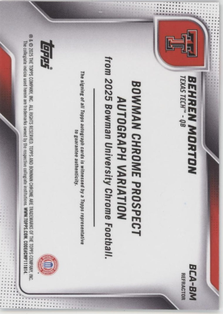 Behren Morton 2025 Bowman Chrome University Refractor Auto 198/299 #BCA-BM