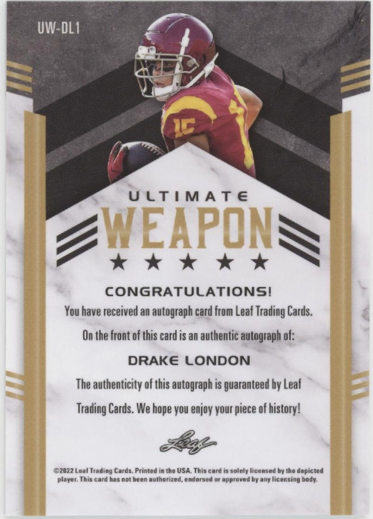 Drake London 2025 Leaf Draft Ultimate Weapon Auto 23/25 #UW-DL1
