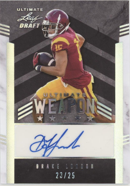 Drake London 2025 Leaf Draft Ultimate Weapon Auto 23/25 #UW-DL1