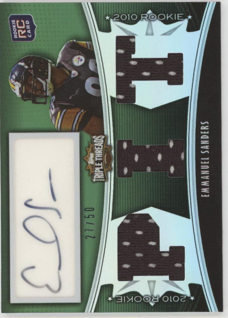 Emmanuel Sanders 2010 Topps Triple Threads Green Swatch RC Auto 27/50 #126