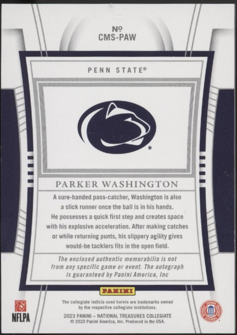 Parker Washington 2023 Panini National Treasures Swatch RC Auto 38/39 #CMS-PAW