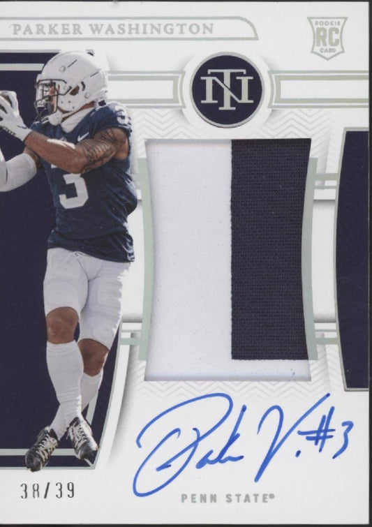Parker Washington 2023 Panini National Treasures Swatch RC Auto 38/39 #CMS-PAW