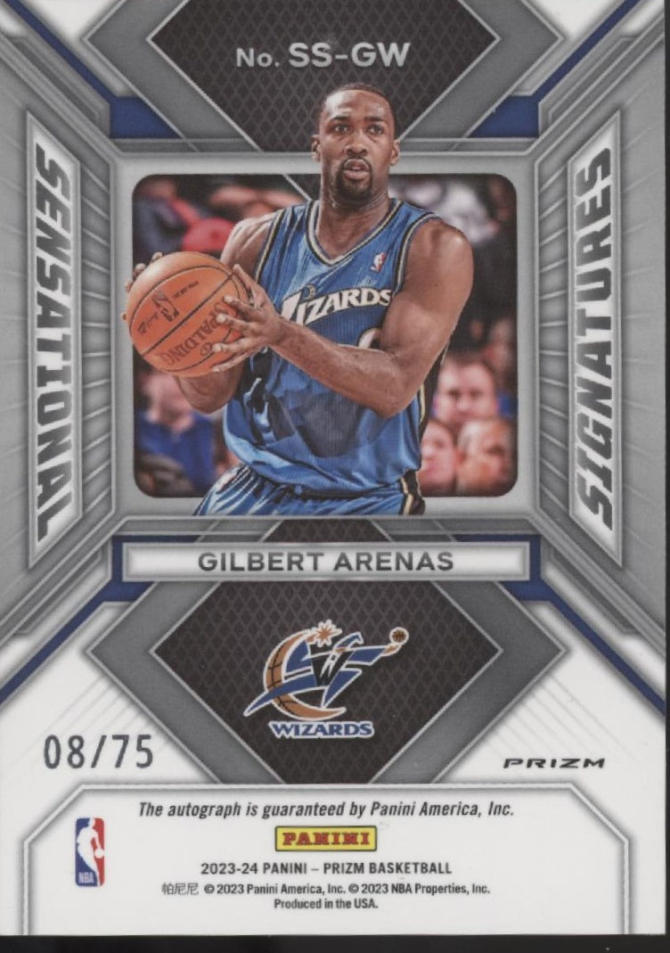 Gilbert Arenas 2023-24 Panini Prizm Sensational Signatures Red Prizm Auto 08/75
