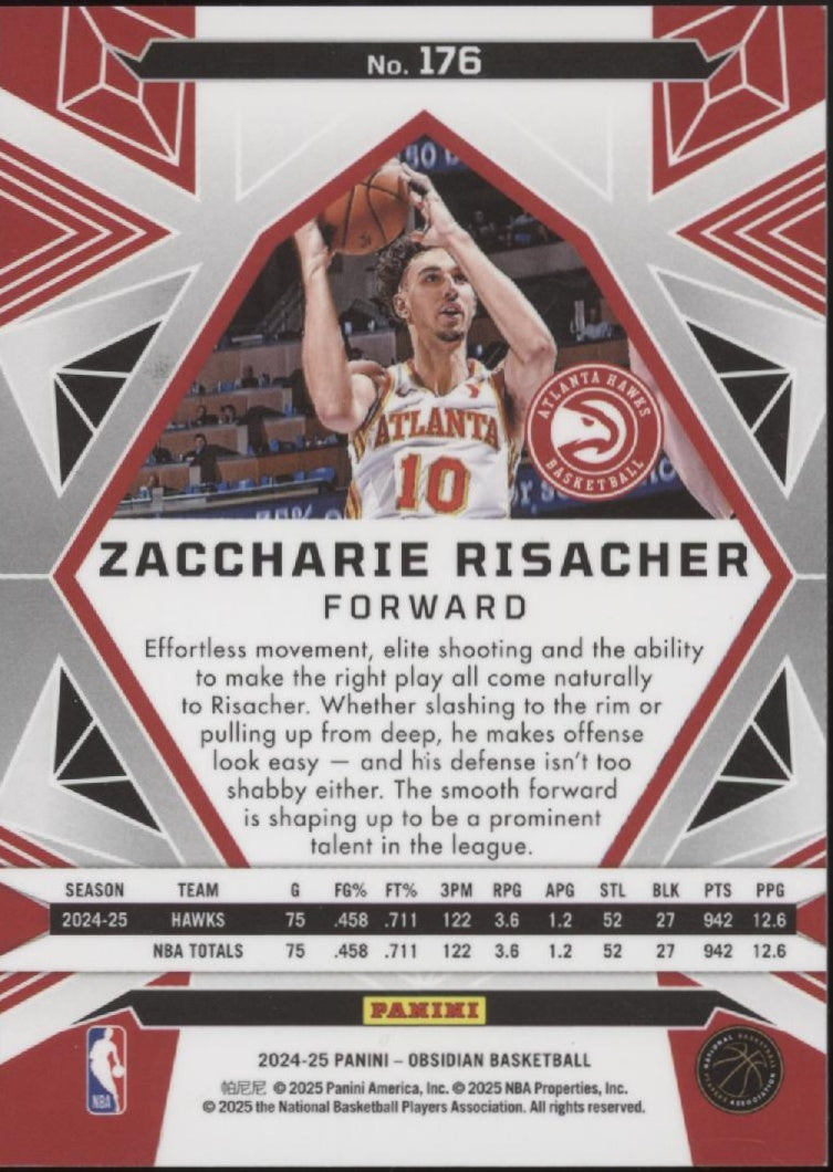 Zaccharie Risacher 2024-25 Panini Obsidian RC #176