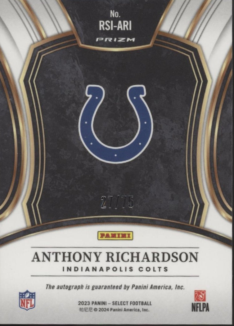 Anthony Richardson 2023 Panini Select Maroon Prizm RC Auto 27/75 #RSI-ARI