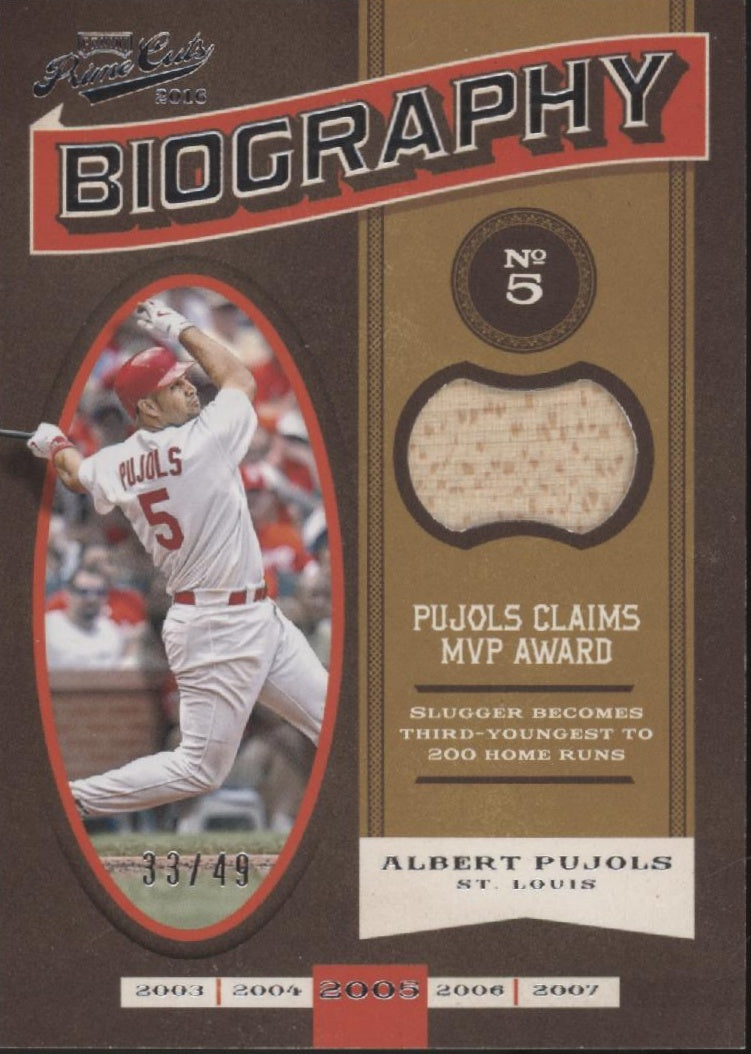 Albert Pujols 2016 Panini Prime Cuts Biography Swatch 33/49 #BIO-AP