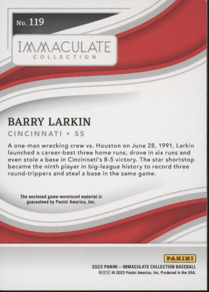 Barry Larkin 2023 Panini Immaculate Collection Swatch 08/10 #199