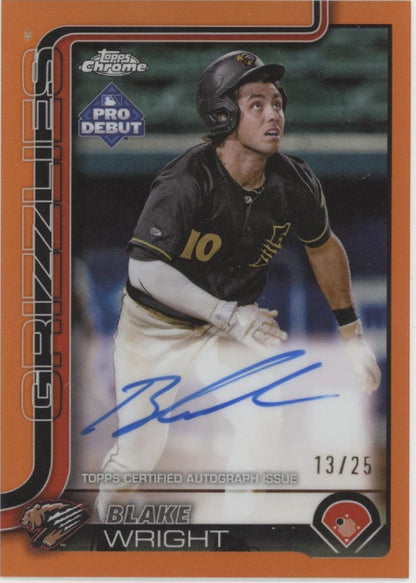 Blake Wright 2025 Topps Chrome Pro Debut Orange Refractor Auto 13/25 #PDC-145