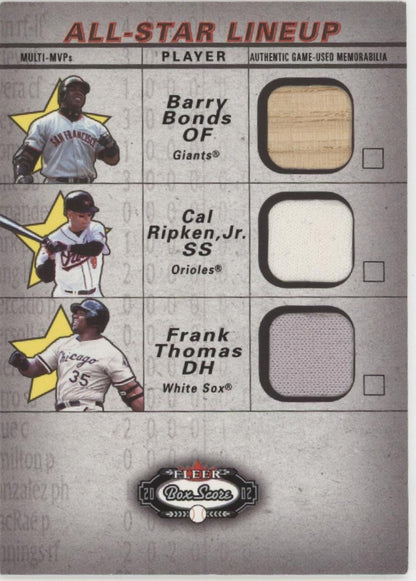 Bonds / Ripken / Thomas 2002 Fleer Box Score All-Star Lineup Relics