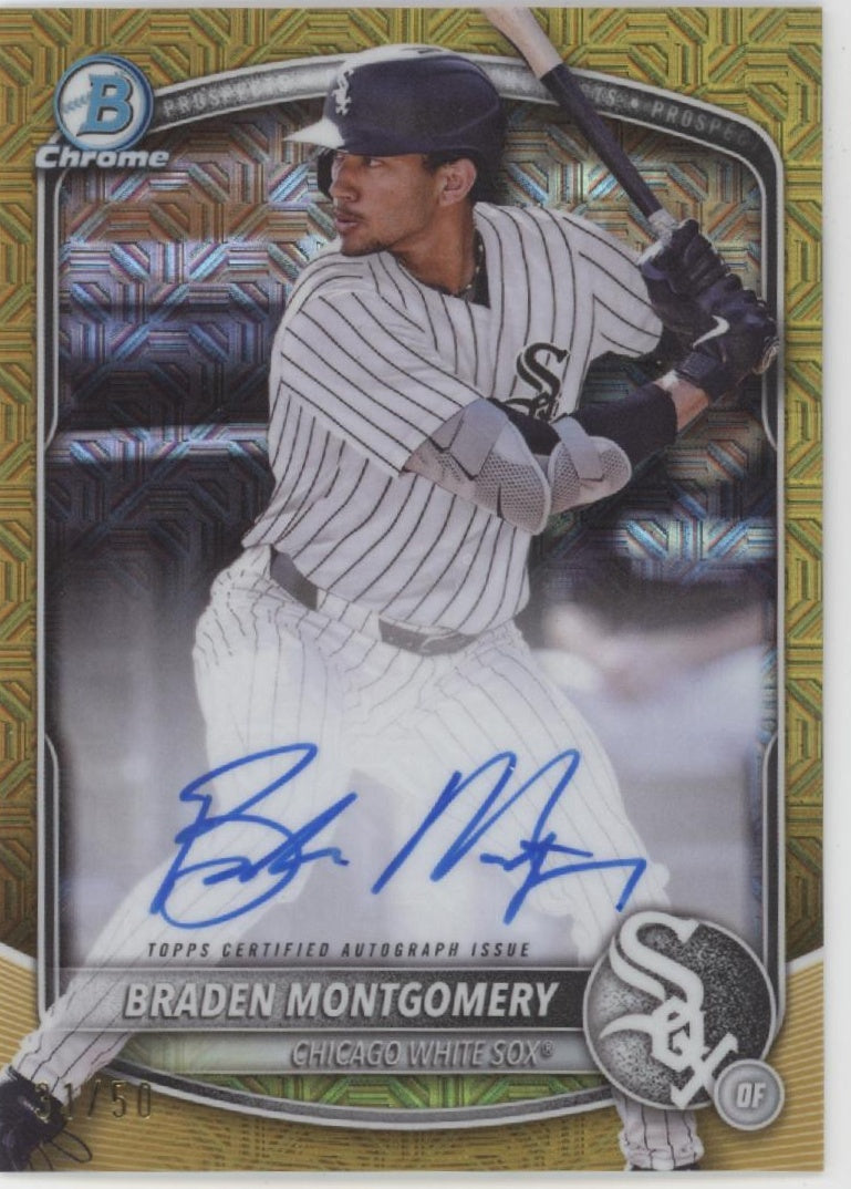 Braden Montgomery 2025 Bowman Chrome Prospects Gold Mojo Refractor Auto 31/50