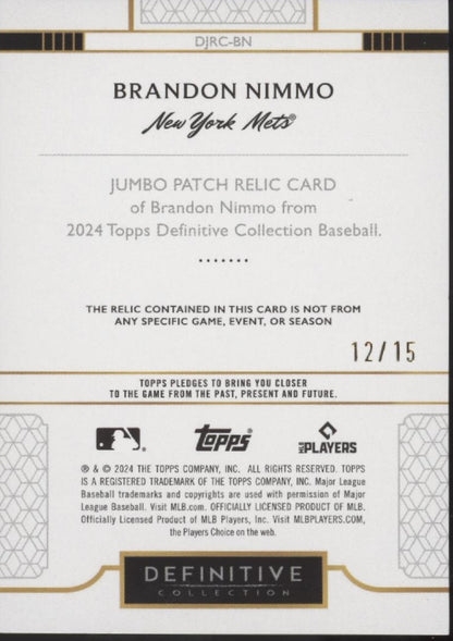 Brandon Nimmo 2024 Topps Definitive Collection Swatch 12/15 #DJRC-BN