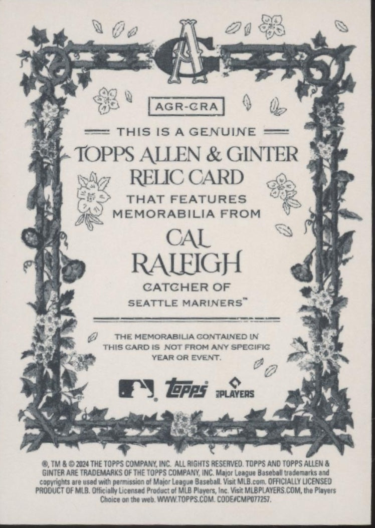 Cal Raleigh 2024 Topps Allen & Ginter Swatch #AGR-CRA