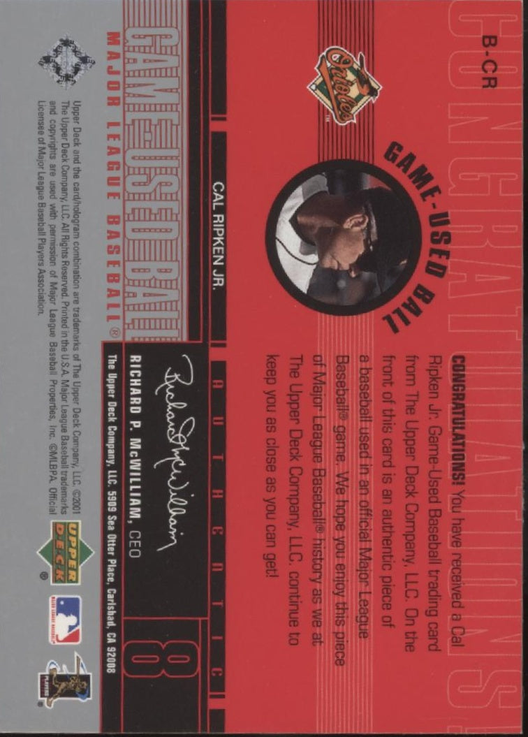 Cal Ripken Jr. 2001 Upper Deck Game Used Ball Relic #B-CR