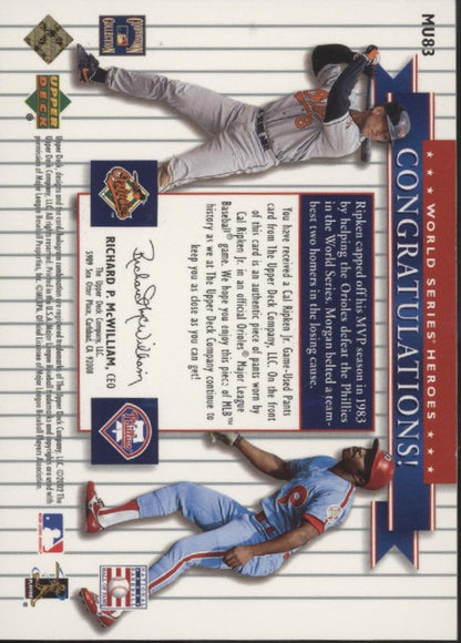 Cal Ripken Jr. / Joe Morgan 2002 Upper Deck Classic World Series Matchups Swatch