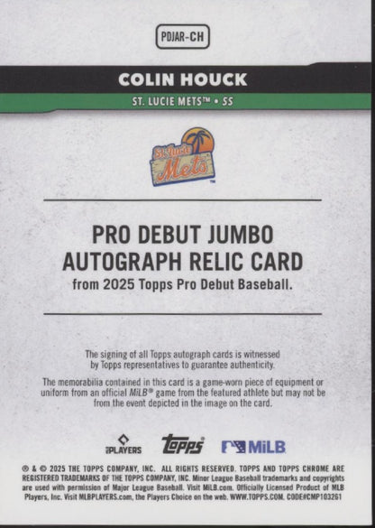 Colin Houck 2025 Topps Chrome Pro Debut Jumbo Swatch Auto 096/200 #PDJAR-CH