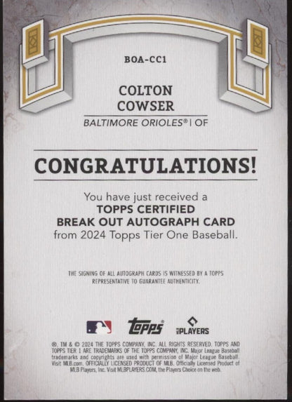 Colton Cowser 2024 Topps Tier One Break Out RC Auto 06/99 #BOA-CC1