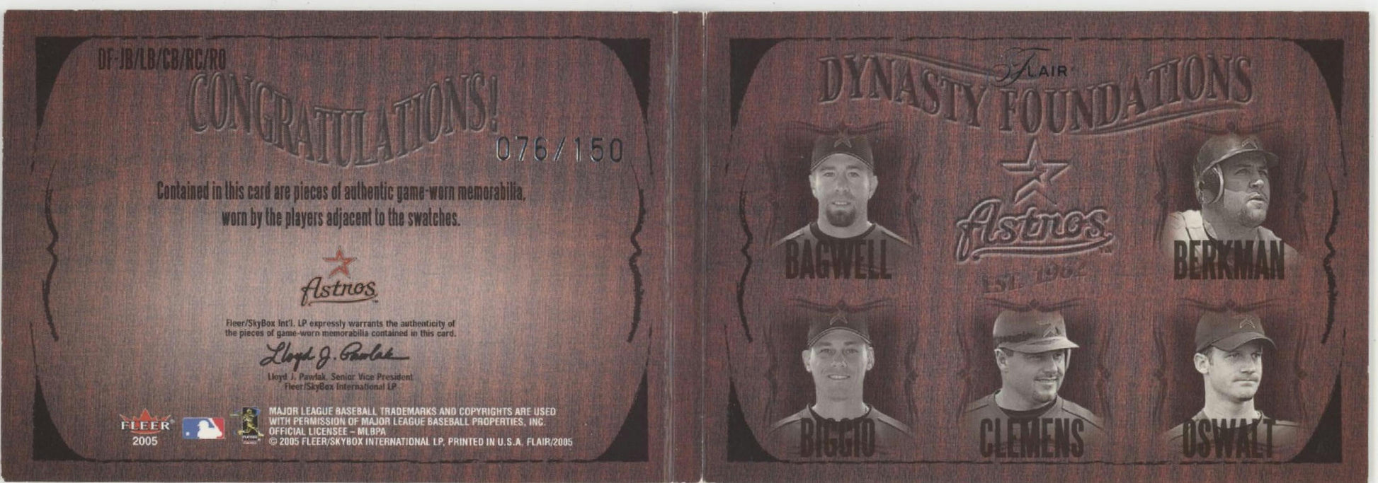 Dynasty Foundations 2005 Fleer Houston Astros Swatch Booklet 076/150