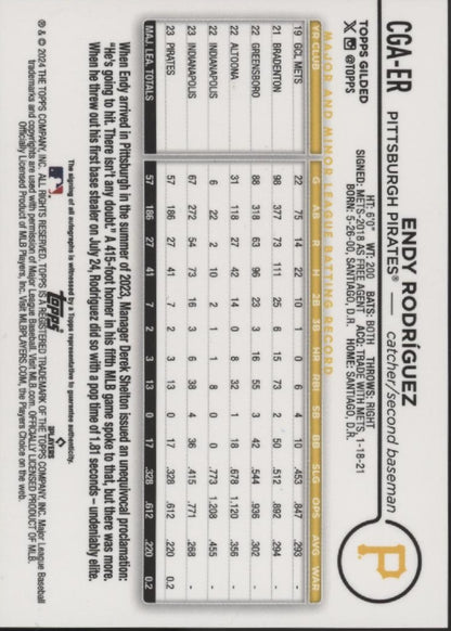 Endy Rodriguez 2024 Topps Chrome Guilded Gold Refractor RC Auto 08/75
