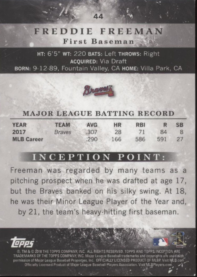 Freddie Freeman 2018 Topps Inception Red 27/75 #44