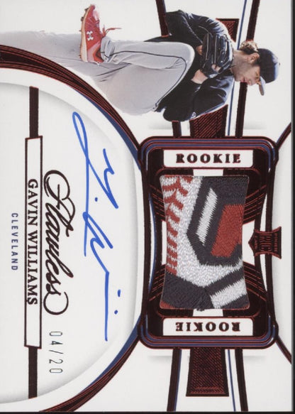 Gavin Williams 2023 Panini Flawless Red Swatch RC Auto 04/20 #PPAH-GW