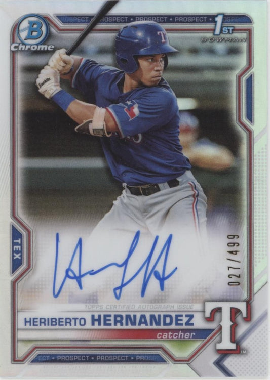 Heriberto Hernandeaz 2021 Bowman Chrome Prospects Refractor Auto 027/499