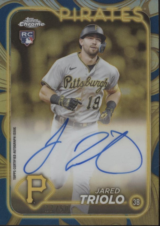 Jared Triolo 2024 Topps Chrome Gilded Blue Gold Refractor RC Auto 27/50 #CGA-JTR