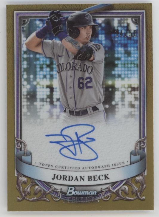 Jordan Beck 2024 Bowman Sterling Gold Refractor Auto 14/50 #PA-JB