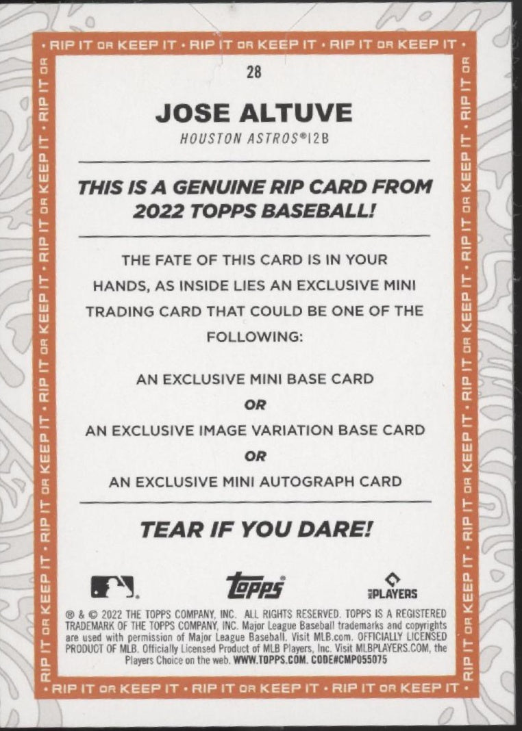 Jose Altuve 2022 Topps Rip Card Orange 59/75 #28