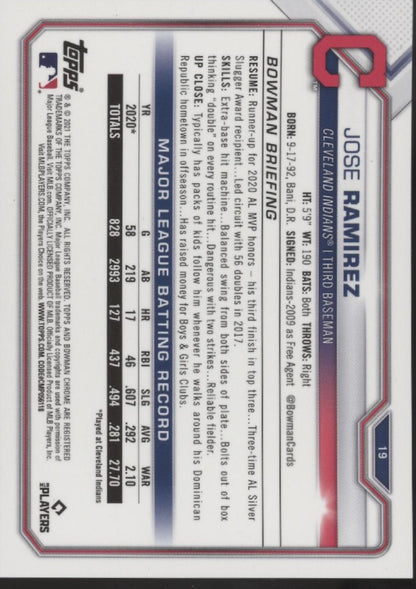 Jose Ramirez 2021 Bowman Chrome Veterans Orange Ice Refractor 17/75 #19