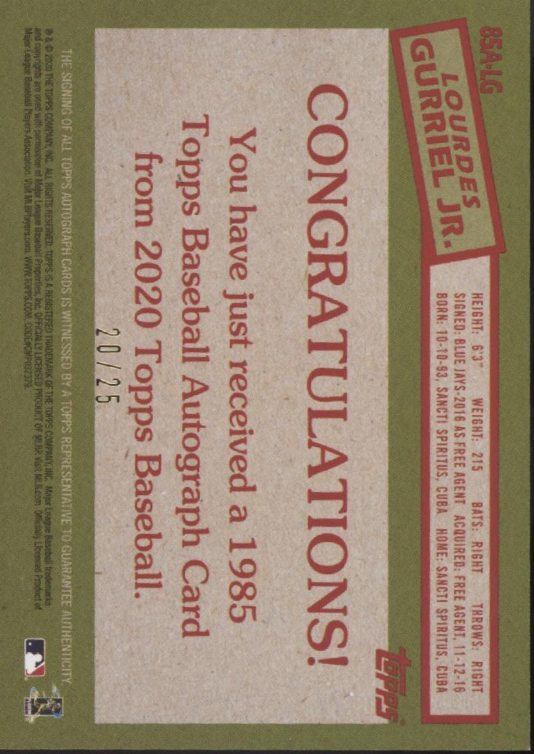 Lourdes Gurriel Jr. 2020 Topps 35th Anniversary Red Auto 20/25 #85A-LG