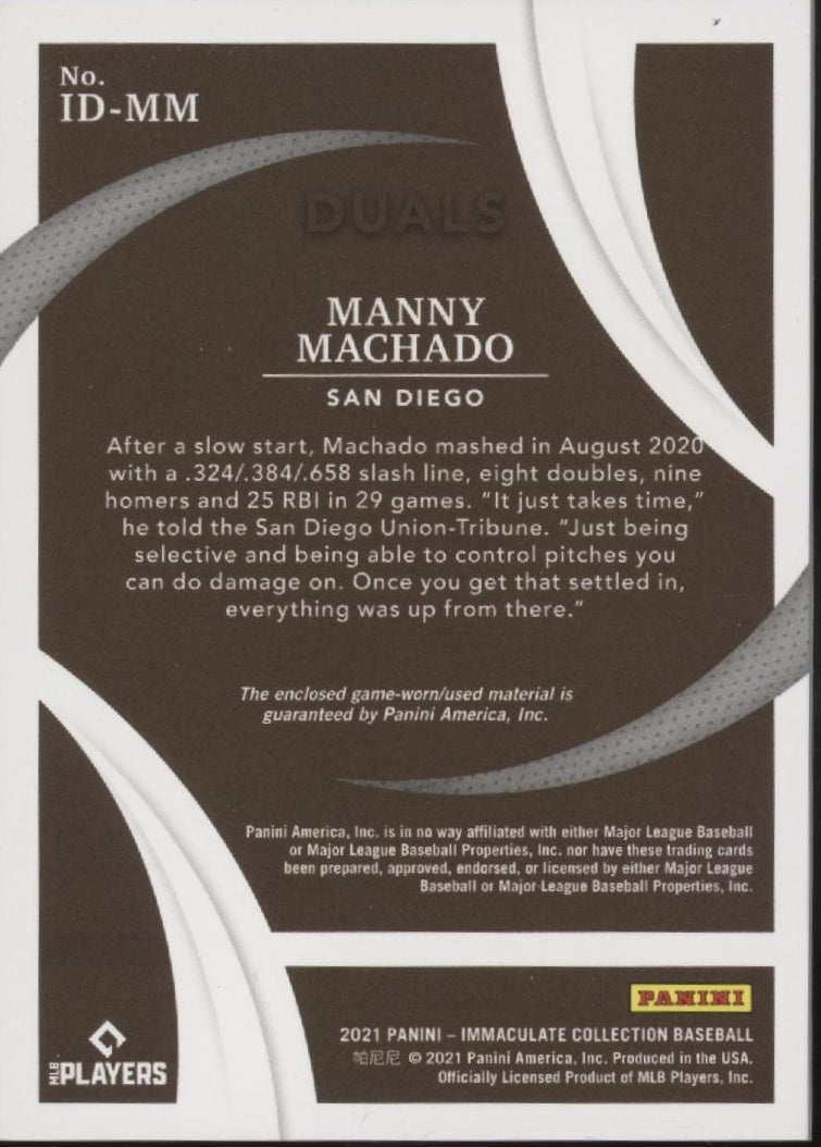 Manny Machado 2021 Panini Immaculate Collection Swatch 25/49 #ID-MM
