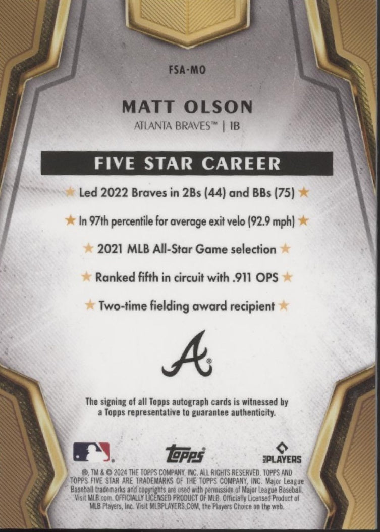 Matt Olson 2024 Topps Five Star Auto #FSA-MO