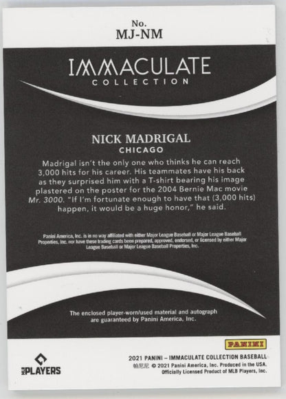 Nick Madrigal 2021 Panini Immaculate Collection Swatch RC Auto 04/25 #MJ-NM