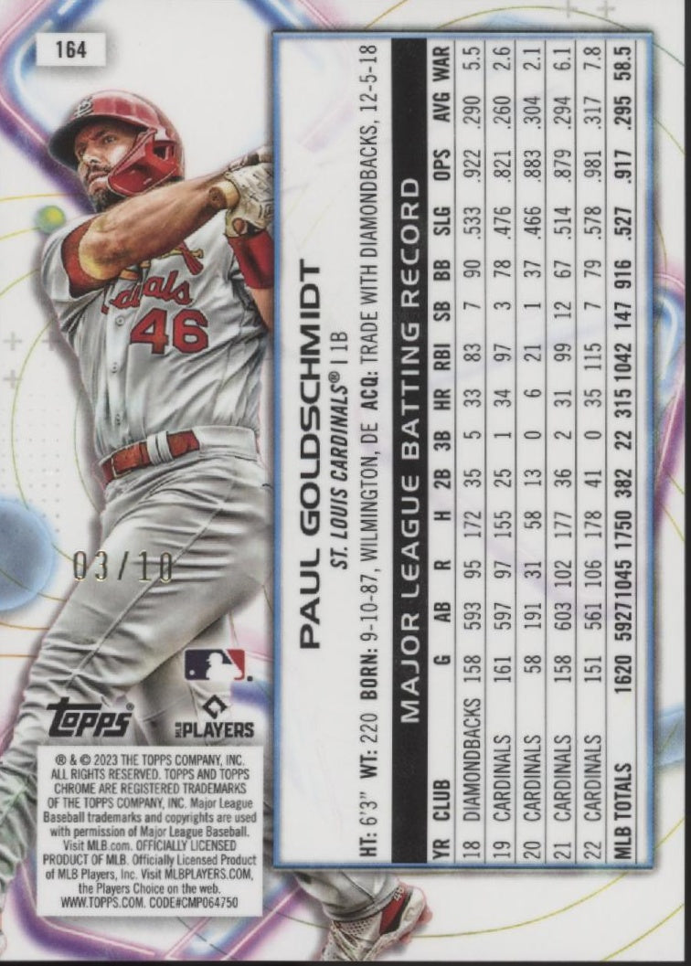 Paul Goldschmidt 2023 Topps Chrome Cosmic Black Eclipse Refractor 03/10 #164