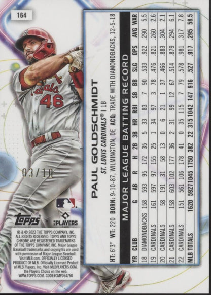 Paul Goldschmidt 2023 Topps Chrome Cosmic Black Eclipse Refractor 03/10 #164