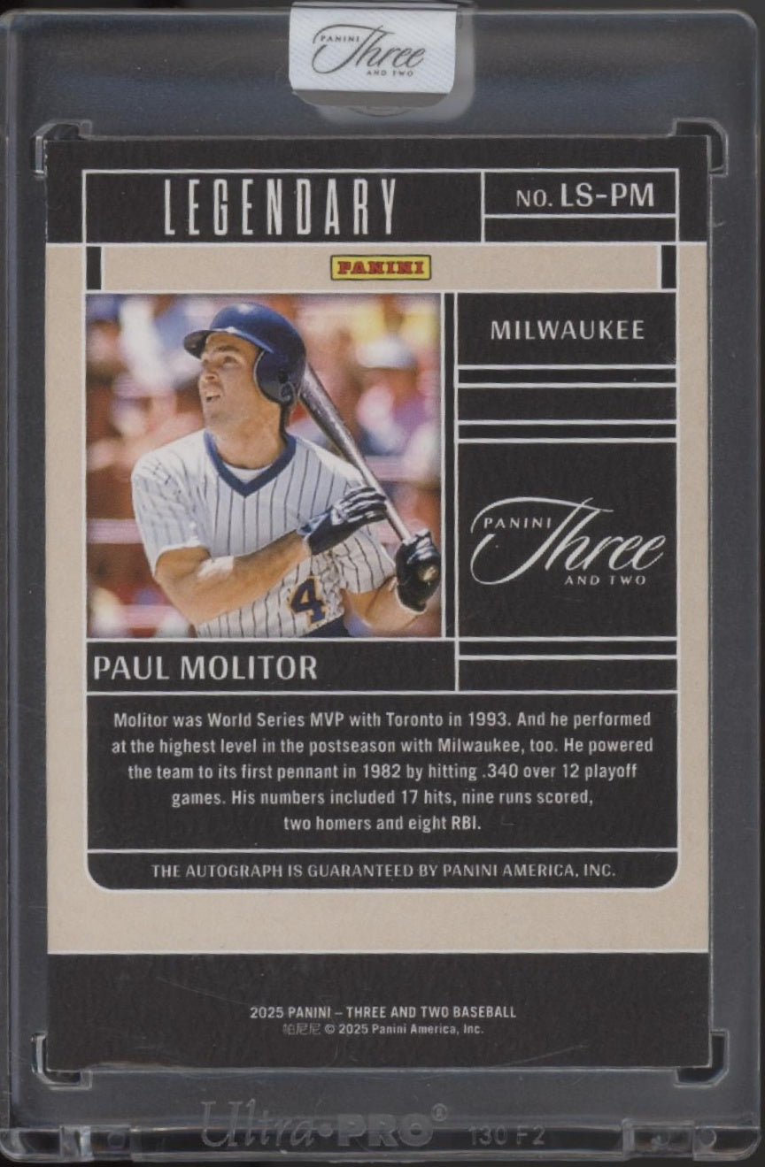 Paul Molitor 2025 Panini Three & Two Legendary Auto 08/49 #LS-PM
