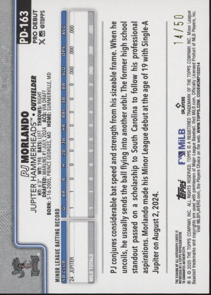PJ Morlando 2025 Topps Pro Debut Gold Foil Auto 14/50 #PD-163